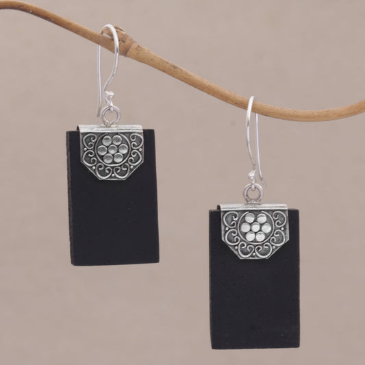 Bars of Midnight Silver Lava Stone Earrings