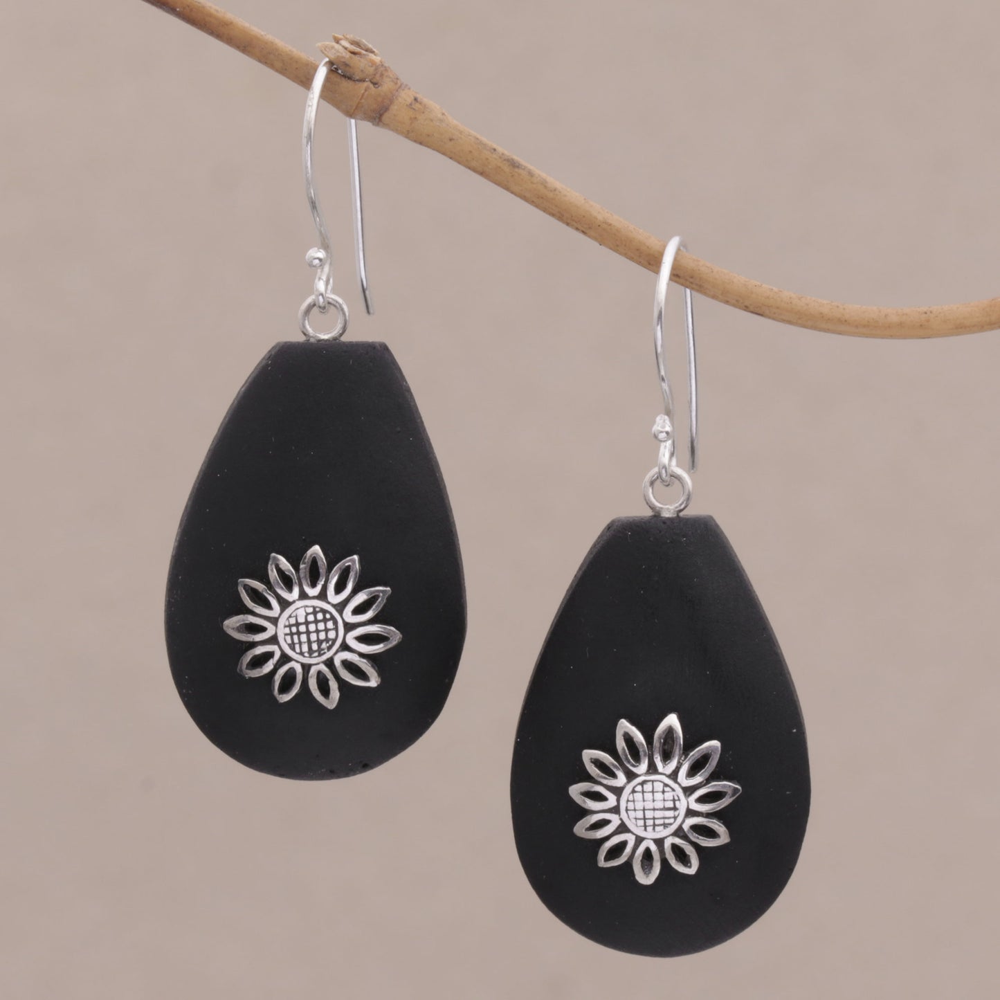 Pura Petals Lava Stone and Sterling Silver Floral Earrings from Bali