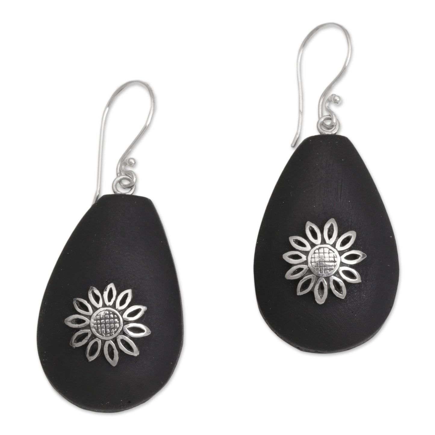 Pura Petals Lava Stone and Sterling Silver Floral Earrings from Bali