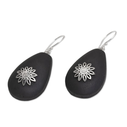 Pura Petals Lava Stone and Sterling Silver Floral Earrings from Bali