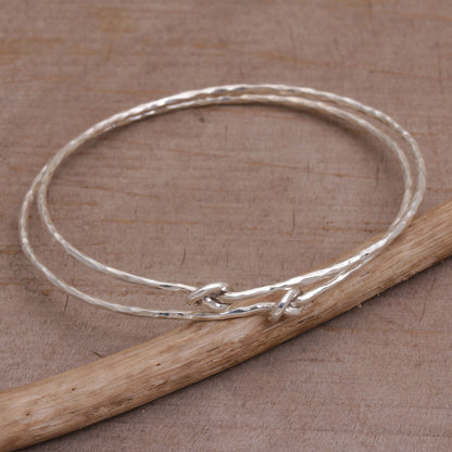 Why Knot Pair of 925 Sterling Silver Bangle Bracelets from Bali