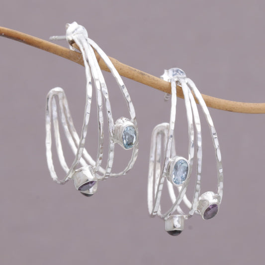 Eternal Majesty Multigemstone and Sterling Silver Half Hoop Earrings