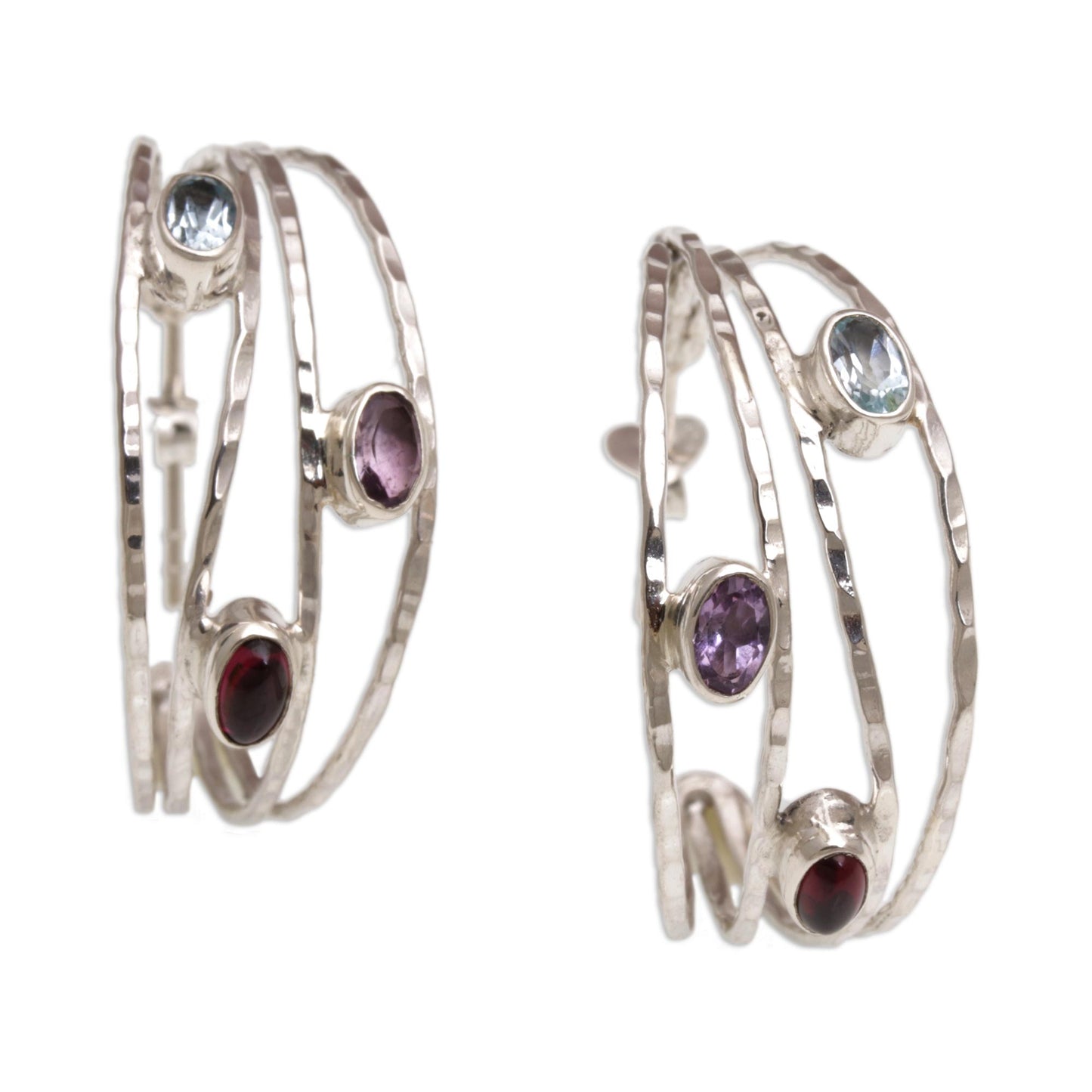 Eternal Majesty Multigemstone and Sterling Silver Half Hoop Earrings