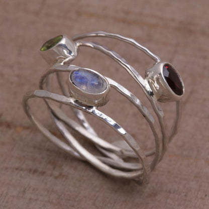 Brilliant Majesty Unique Multigemstone Sterling Silver Ring from Bali