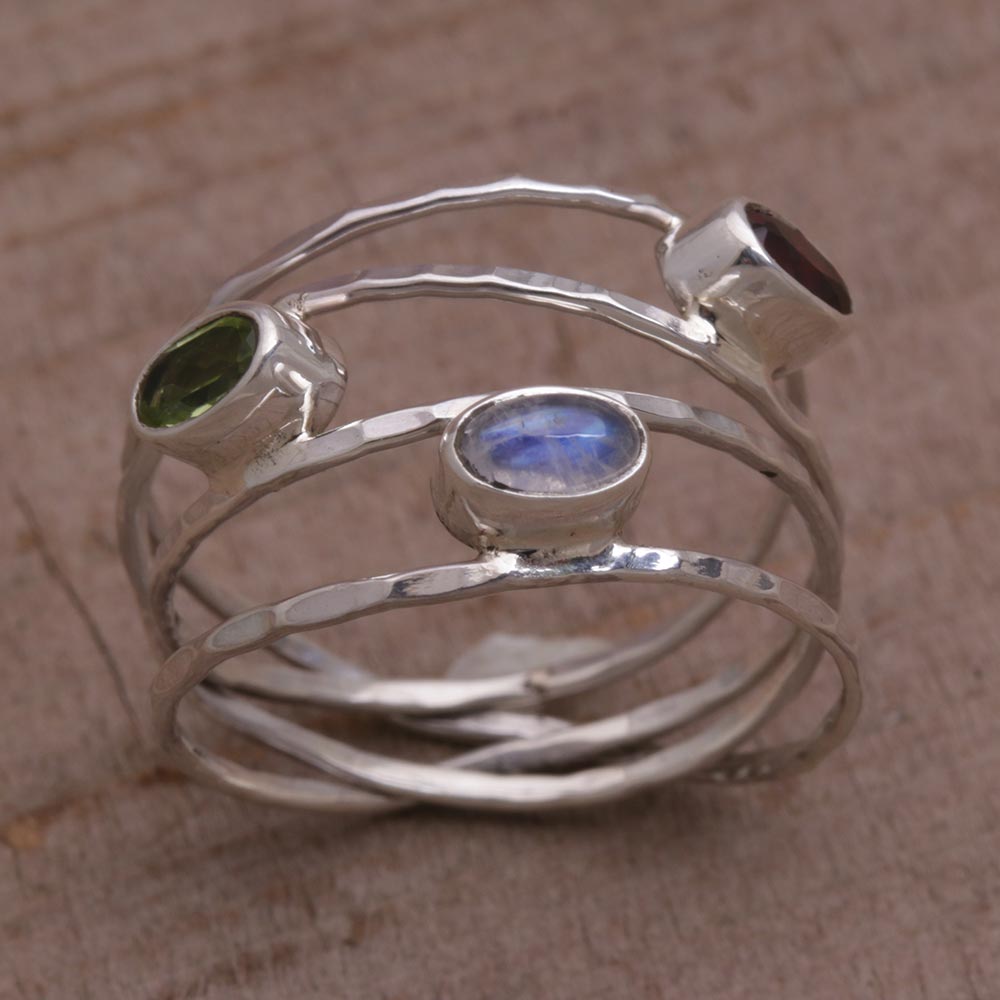 Brilliant Majesty Unique Multigemstone Sterling Silver Ring from Bali