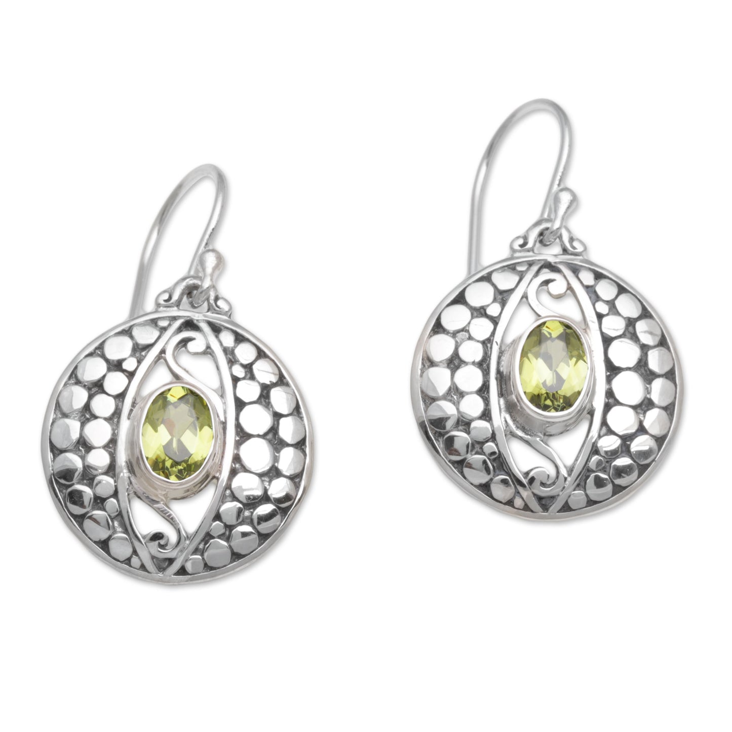 NOVICA  Peridot .925 Sterling Silver Dangle Earrings 'Temple Watchers'