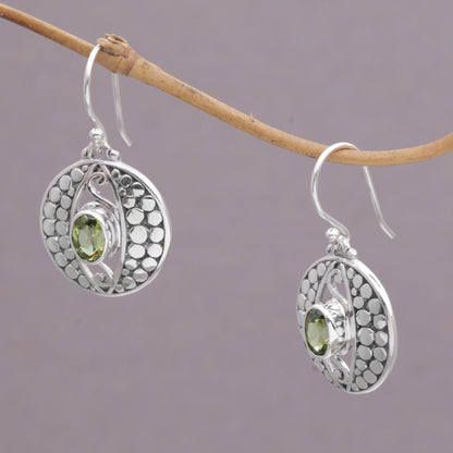 NOVICA  Peridot .925 Sterling Silver Dangle Earrings 'Temple Watchers'