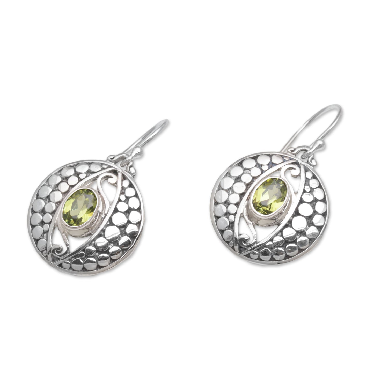 NOVICA  Peridot .925 Sterling Silver Dangle Earrings 'Temple Watchers'