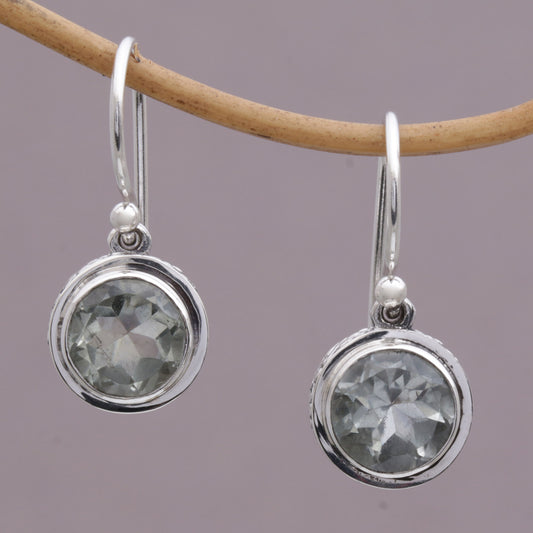 Glittering Glance Circular Prasiolite and Sterling Silver Earrings from Bali