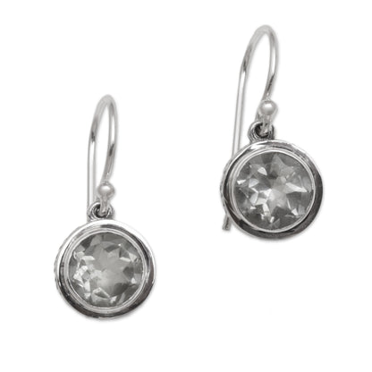 Glittering Glance Circular Prasiolite and Sterling Silver Earrings from Bali