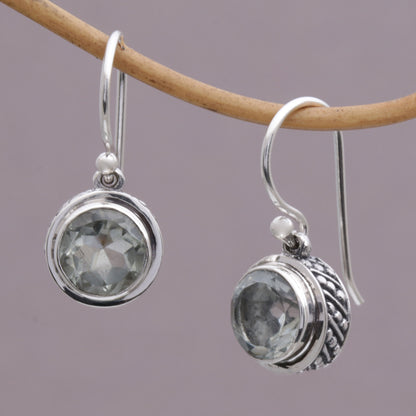 Glittering Glance Circular Prasiolite and Sterling Silver Earrings from Bali