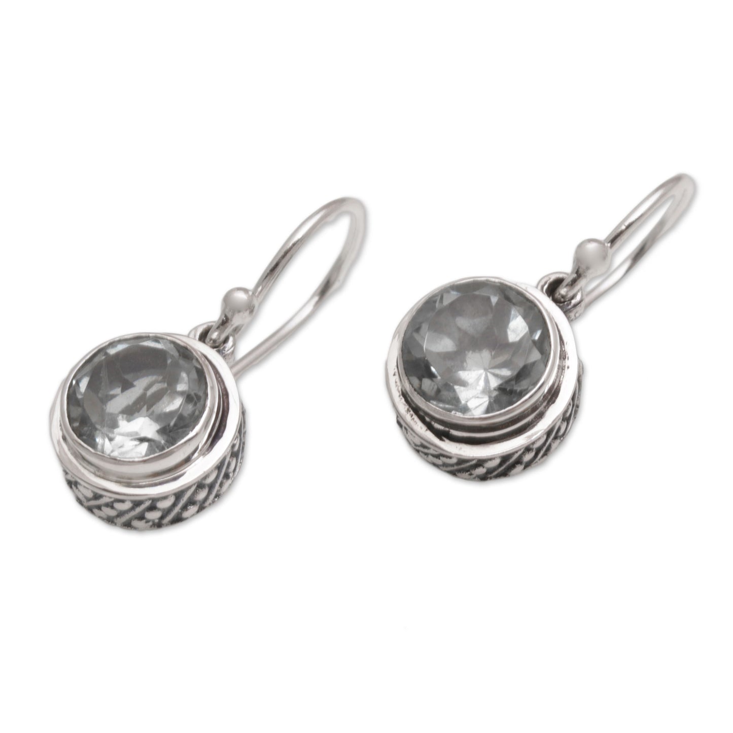 Glittering Glance Circular Prasiolite and Sterling Silver Earrings from Bali