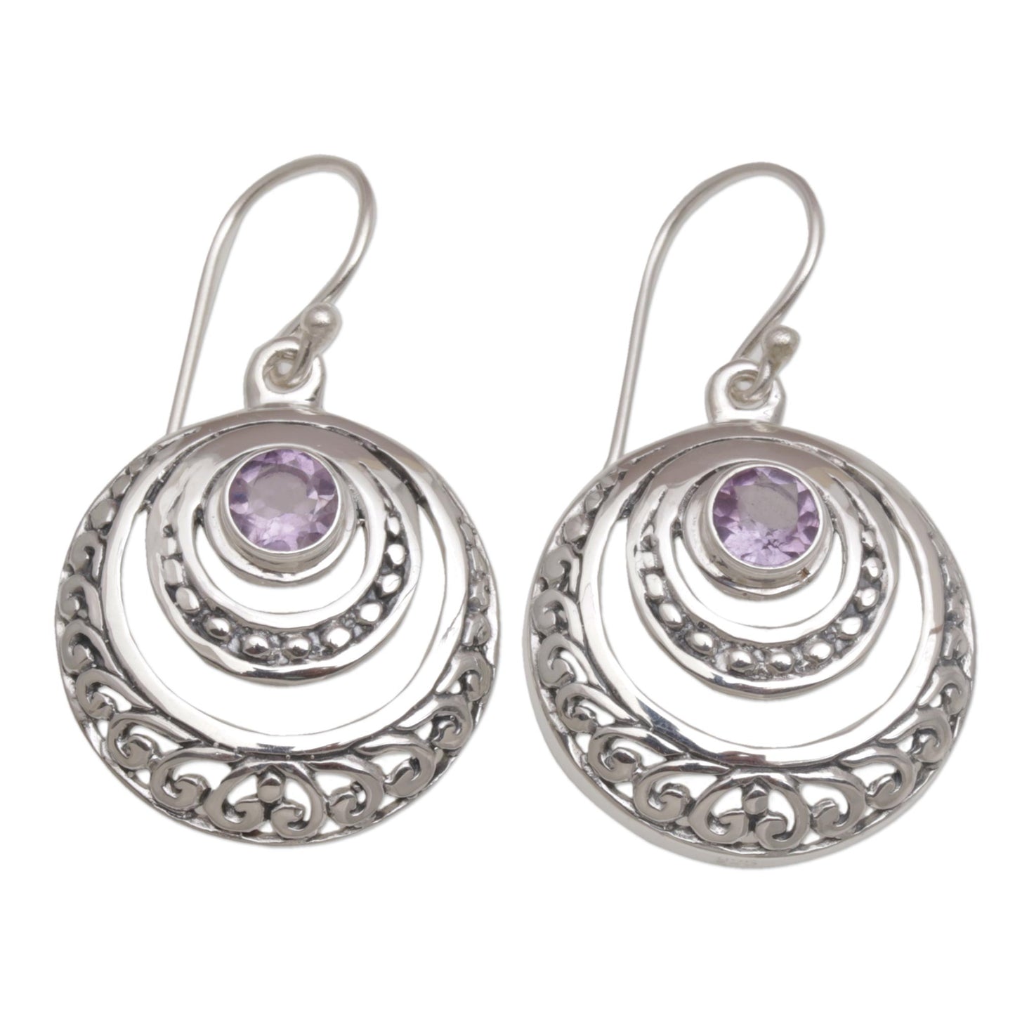 Heavenly Gleam Amethyst and Sterling Silver Crescent Earrings from Bali