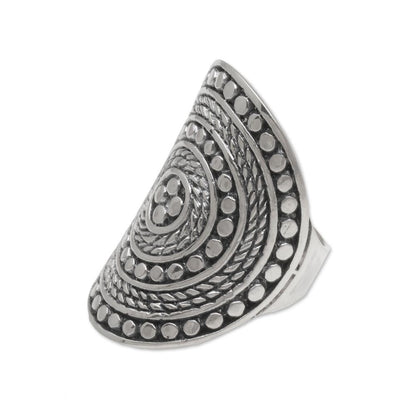 Dotted Shield 925 Sterling Silver Cocktail Ring from Bali