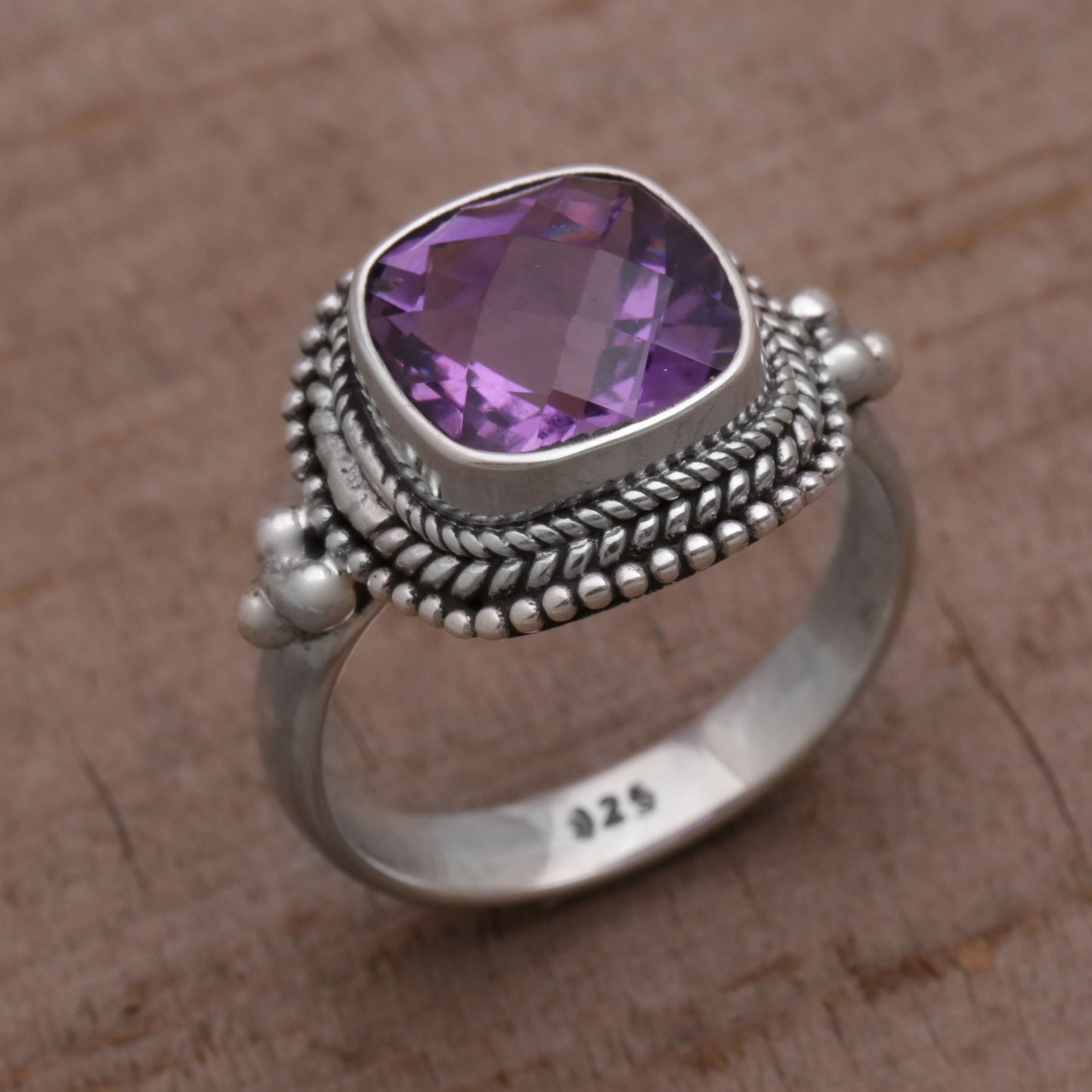 Purple Elegance Amethyst and Sterling Silver Ring Cocktail Ring from Bali