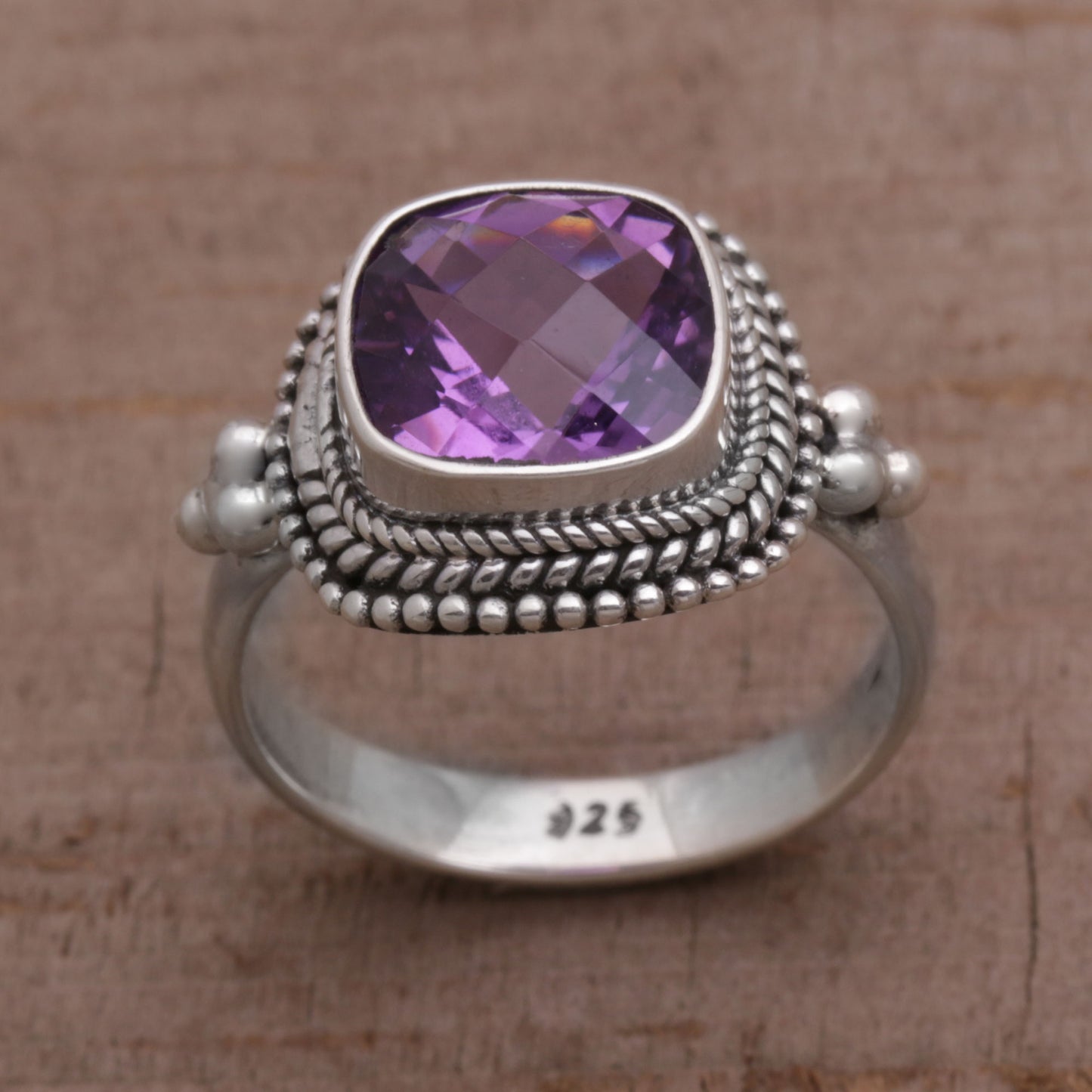 Purple Elegance Amethyst and Sterling Silver Ring Cocktail Ring from Bali