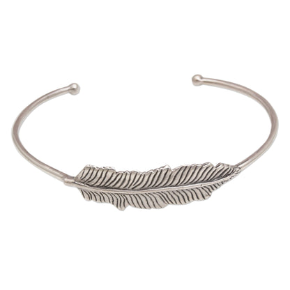 Alluring Feather 925 Sterling Silver Feather Cuff Bracelet from Bali