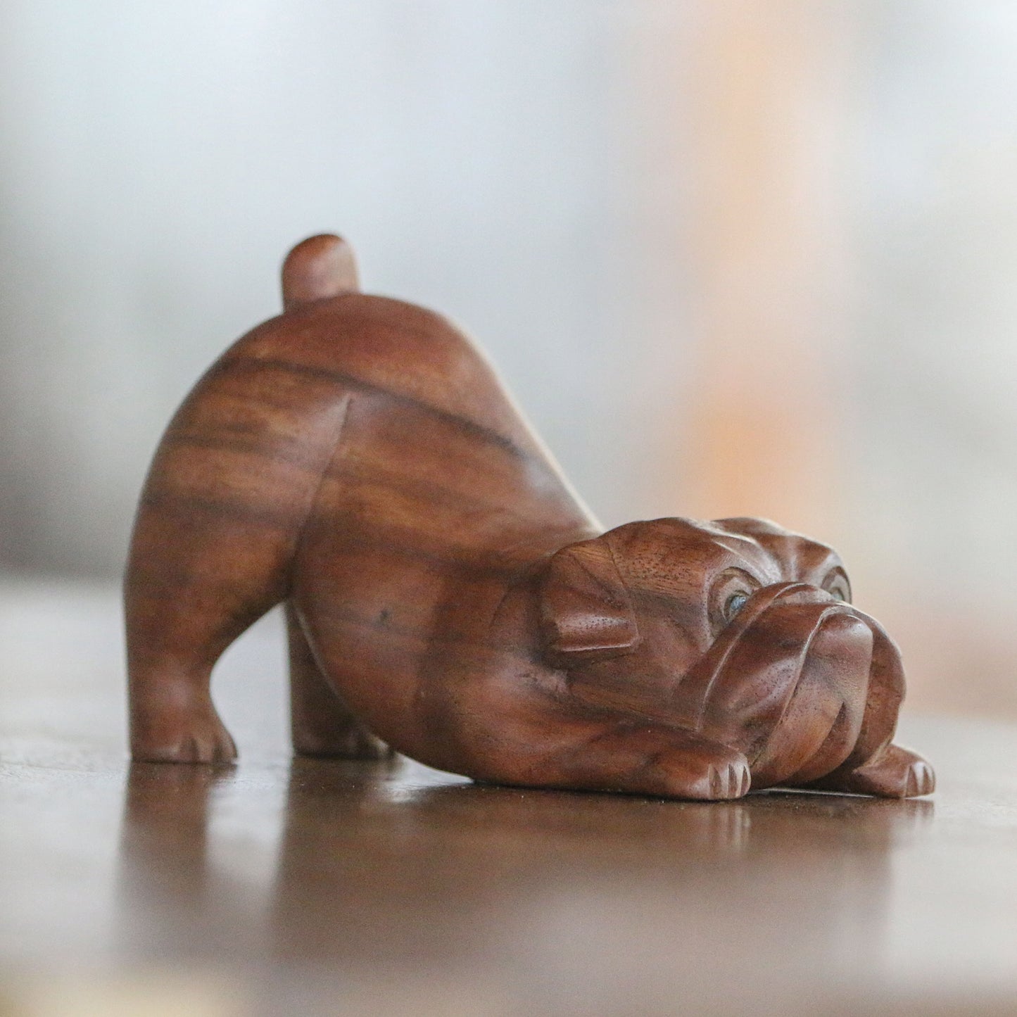 Bulldog Artisan Handcrafted Suar Wood Bulldog Sculpture from Bali