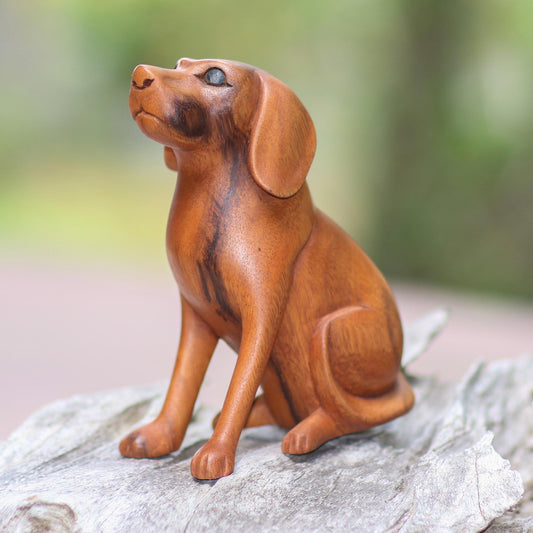 Loyal Dog Artisan Handcrafted Suar Wood Dog Sculpture from Bali