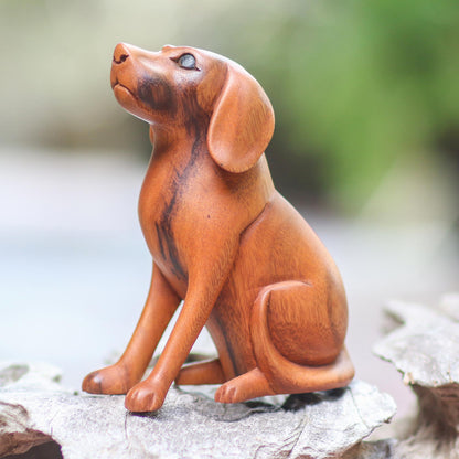 Loyal Dog Artisan Handcrafted Suar Wood Dog Sculpture from Bali