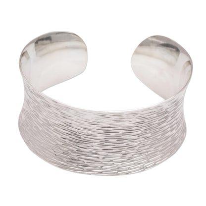 Rain Blanket Handcrafted Etched Sterling Silver Cuff Bracelet from Bali