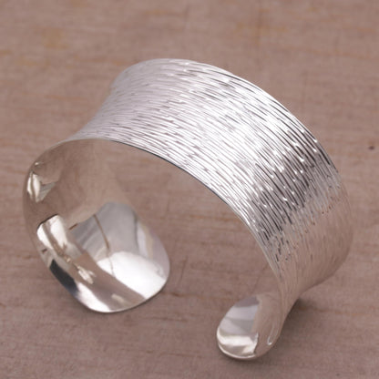Rain Blanket Handcrafted Etched Sterling Silver Cuff Bracelet from Bali