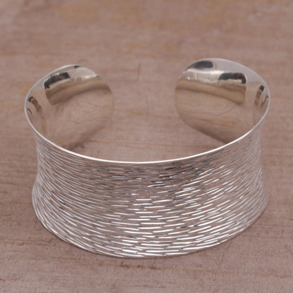 Rain Blanket Handcrafted Etched Sterling Silver Cuff Bracelet from Bali