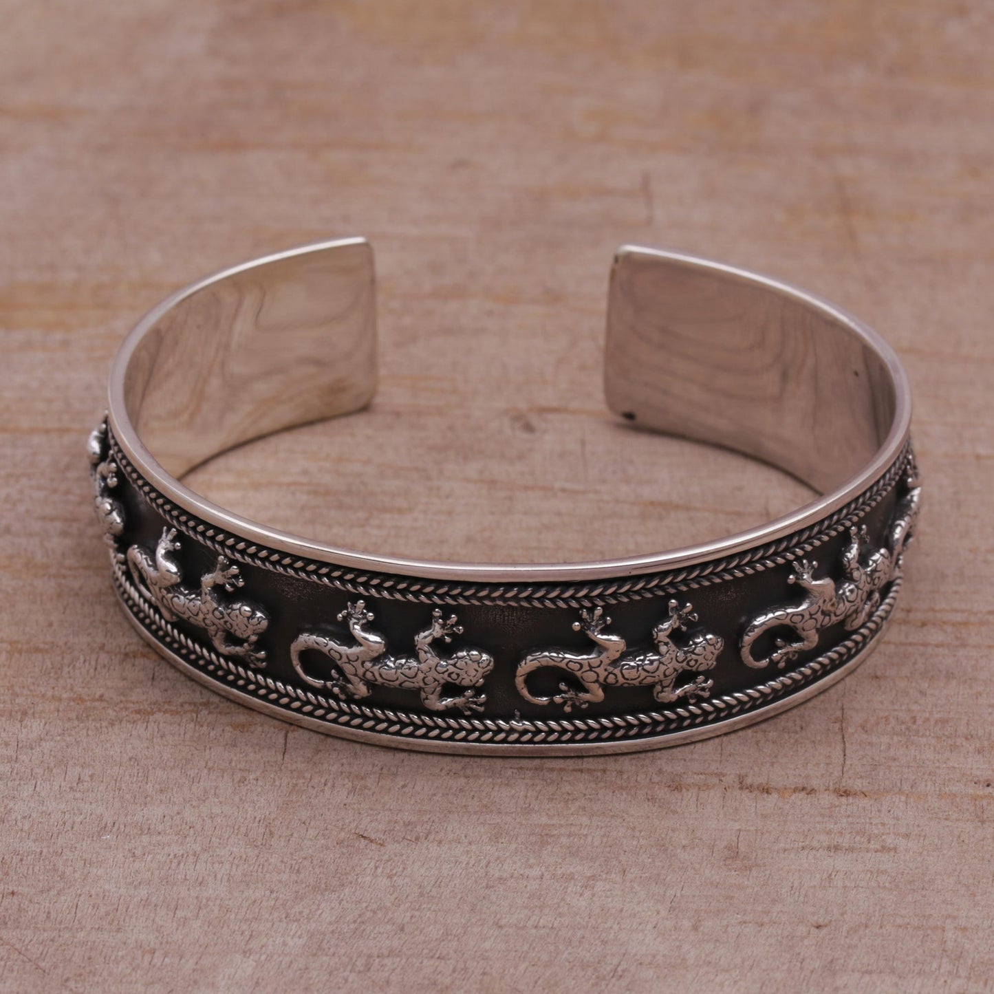 Gecko Parade Sterling Silver Cuff Bracelet
