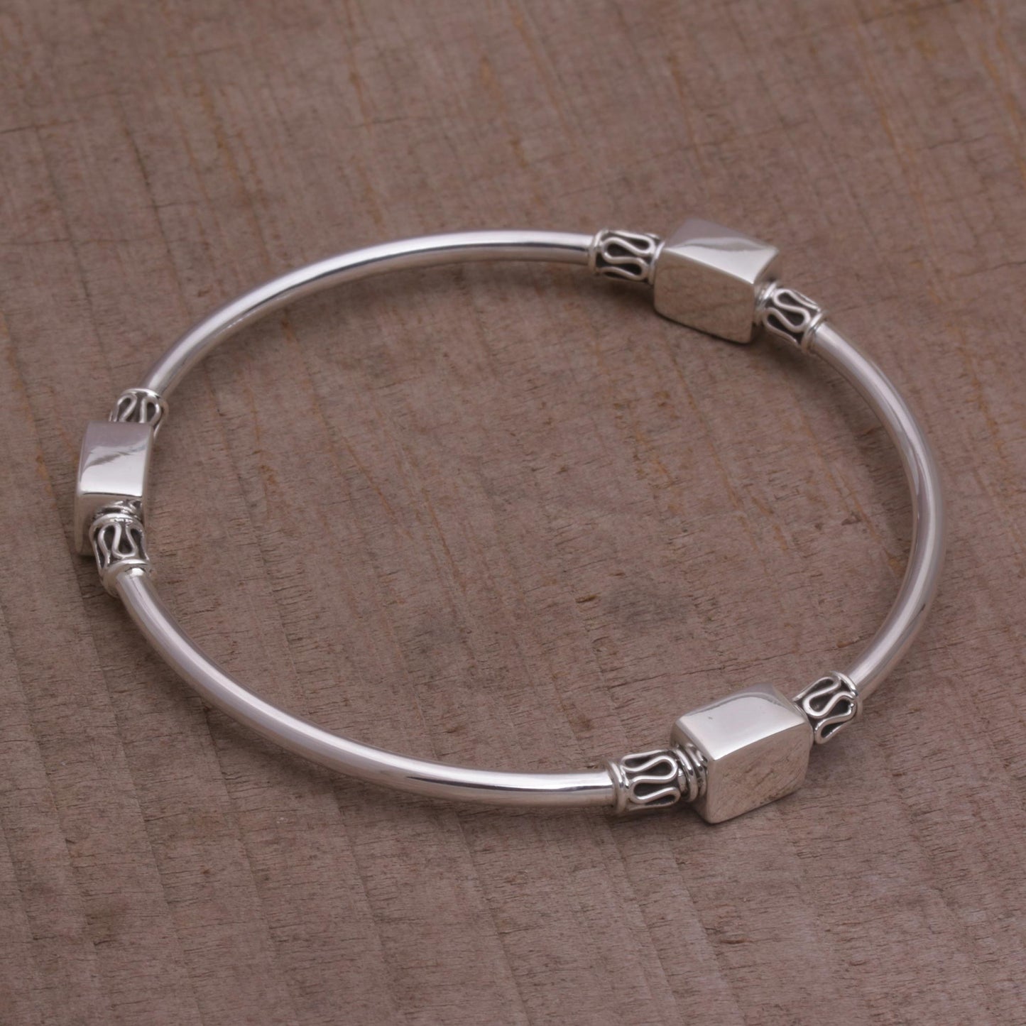 Square Reflection Silver Bangle Bracelet