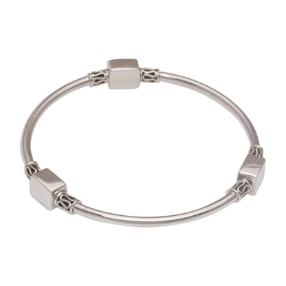 Square Reflection Silver Bangle Bracelet