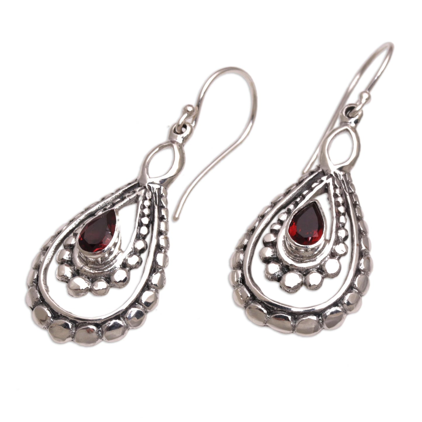 Drop of Red Garnet Dangle Earrings