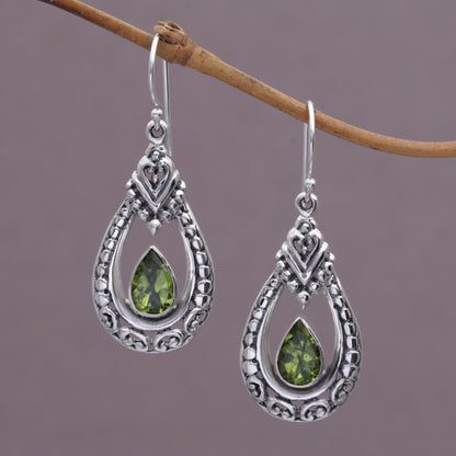 Drop of Green Peridot & Silver Dangle Earrings