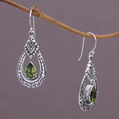 Drop of Green Peridot & Silver Dangle Earrings