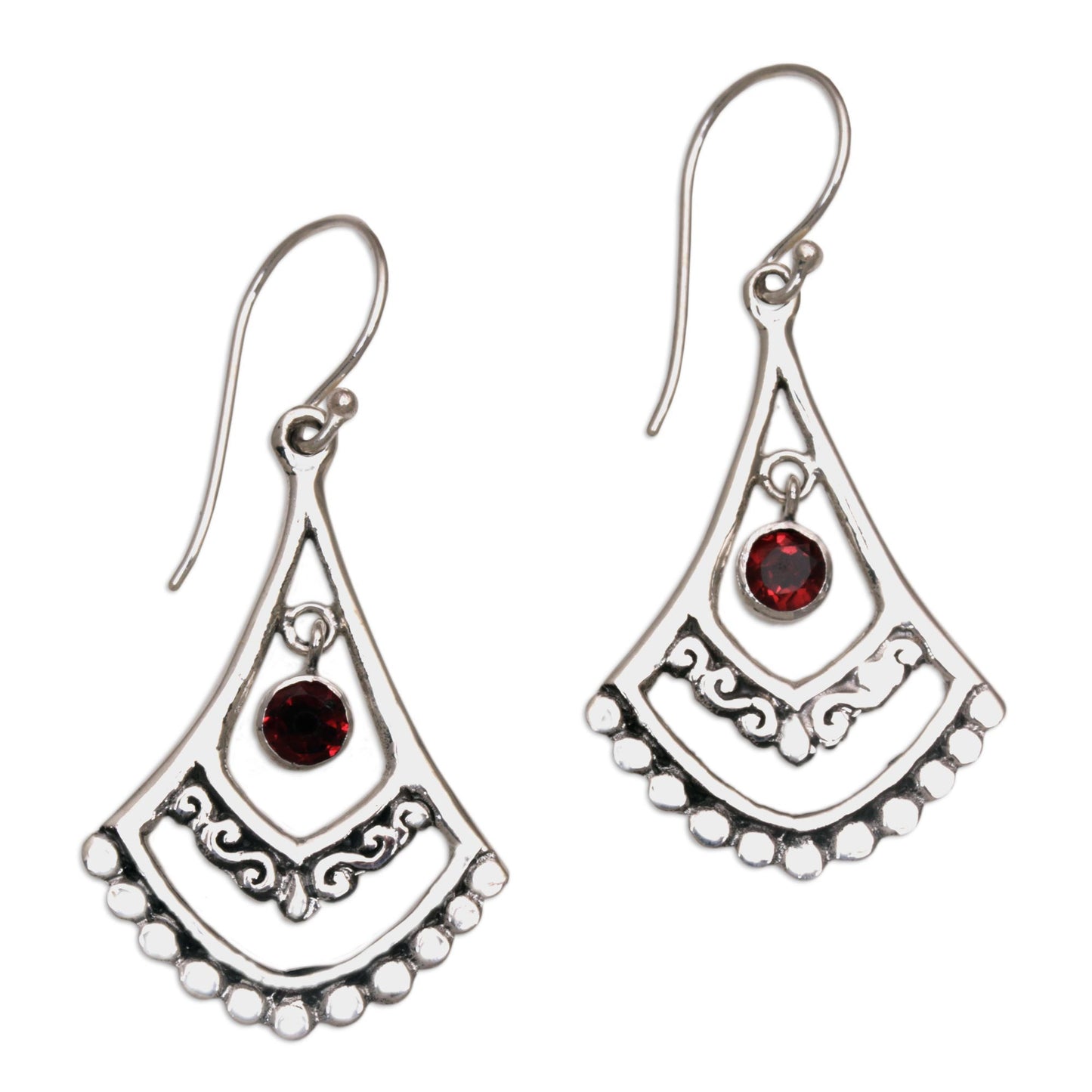 Crimson Fanfare Garnet and Sterling Silver Dangle Earrings from Indonesia