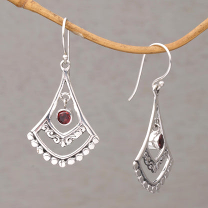 Crimson Fanfare Garnet and Sterling Silver Dangle Earrings from Indonesia