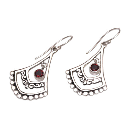 Crimson Fanfare Garnet and Sterling Silver Dangle Earrings from Indonesia