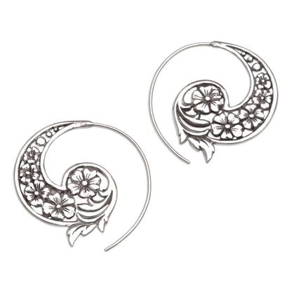 Dazzling Flourish Silver Floral Spiral Earrings