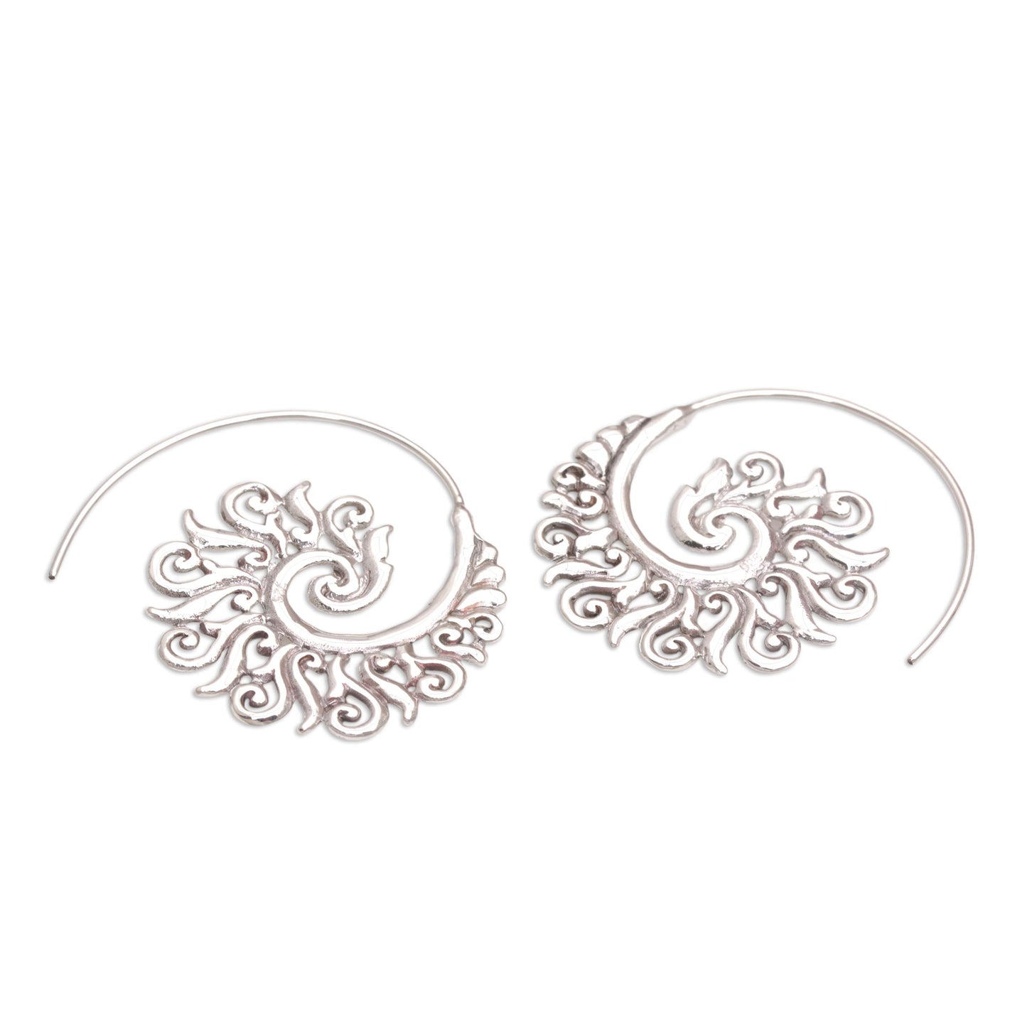 Spiral Beauty 925 Sterling Silver Half Hoop Earrings from Indonesia