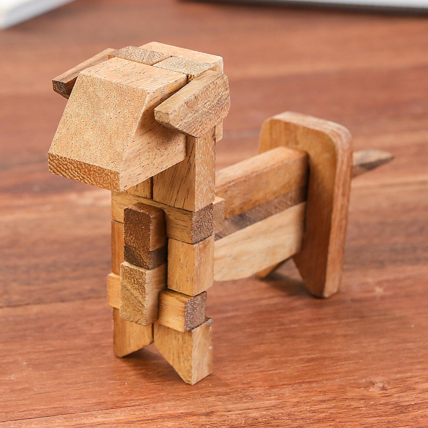 Excited Puppy Handcrafted Wood Dog-Shaped Puzzle from Thailand