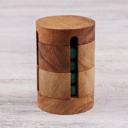 Spin to Win Handcrafted Wood Cylindrical Puzzle from Thailand