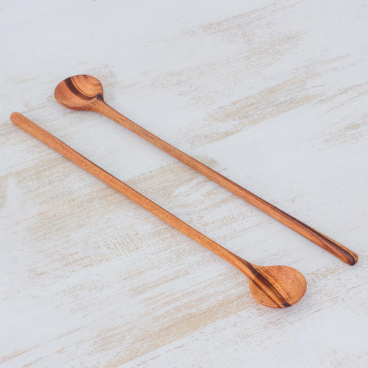 Homestyle Pair of Handmade Jobillo Wood Cooking Spoons from Guatemala