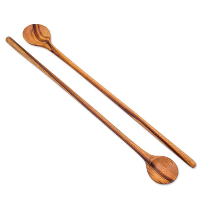 Homestyle Pair of Handmade Jobillo Wood Cooking Spoons from Guatemala