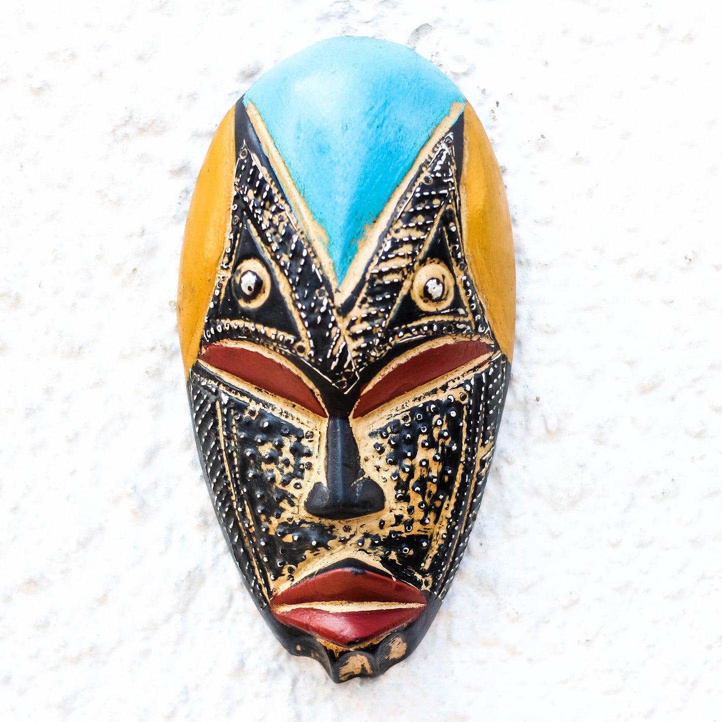 Bheka Hand Carved West African Wood Mask with Aluminum Accents