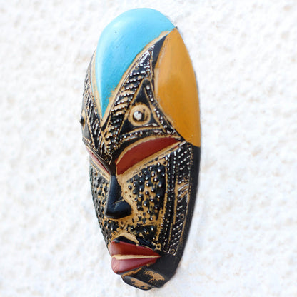 Bheka Hand Carved West African Wood Mask with Aluminum Accents