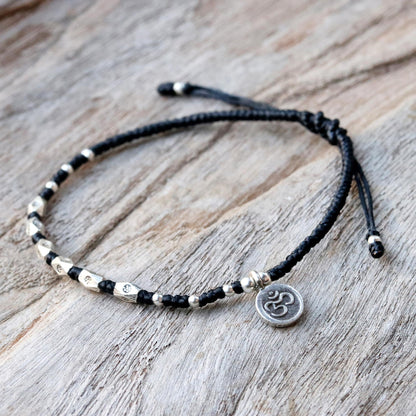 Exquisite Om Karen Silver Adjustable Beaded Om Bracelet from Thailand