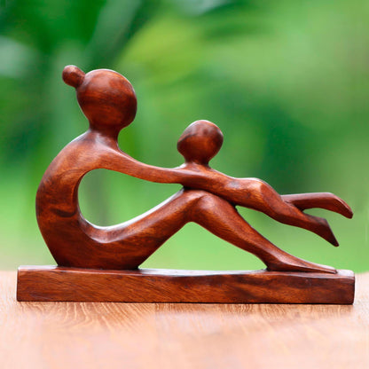 Playful Mother Wood Sculpture