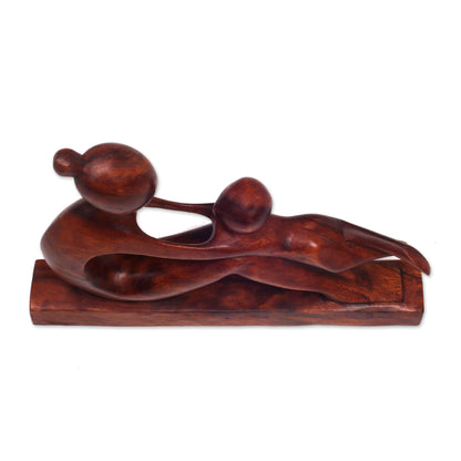 Playful Mother Wood Sculpture