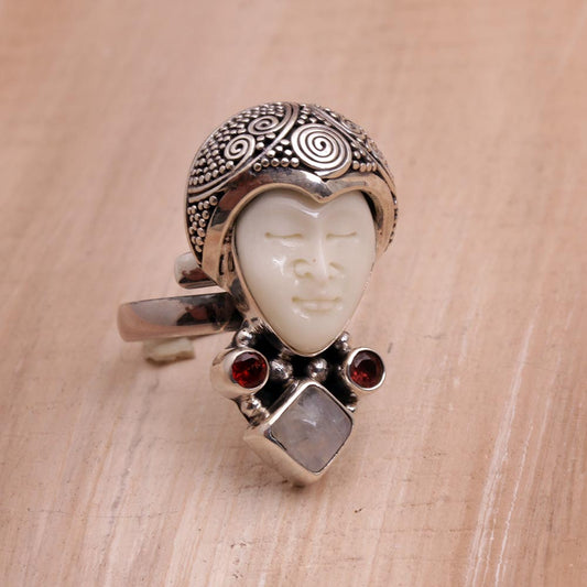 Honored Knight Rainbow Moonstone Garnet Ring