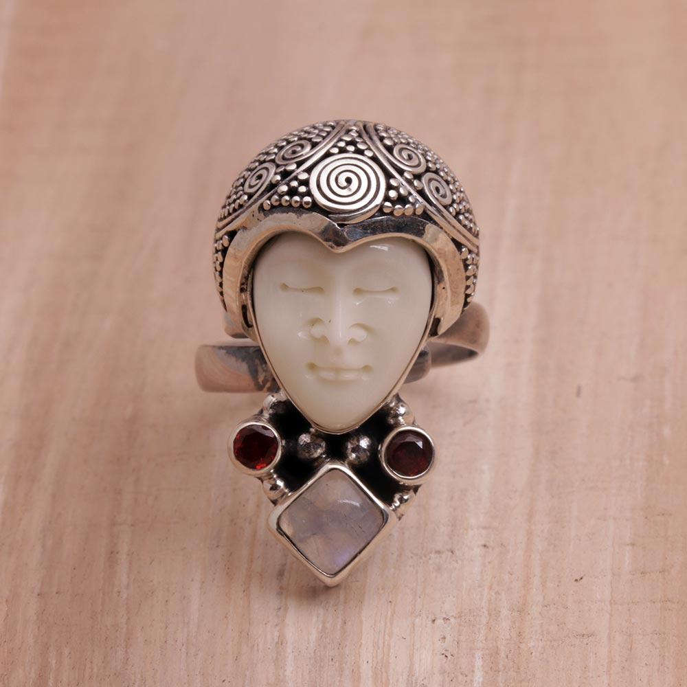 Honored Knight Rainbow Moonstone Garnet Ring