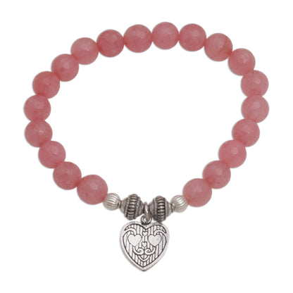 Sentimental Charm Pink Agate and Heart Charm Beaded Bracelet from Bali